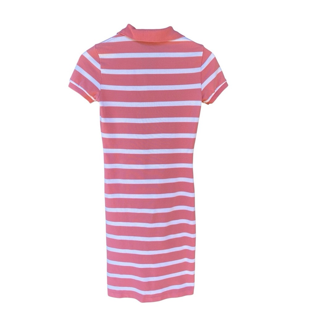 Ralph Lauren Sport Skinny Polo Dress Coral Pink White Striped Big Pony Size XS - Picture 4 of 7
